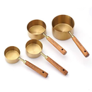 Colheres Medidoras de Aço Inoxidável com Cabo de Madeira – Dourado Luxo para Cozinha Moderna