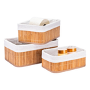 Kit 3 Cestos Organizadores de Bambu Multiuso com Forro